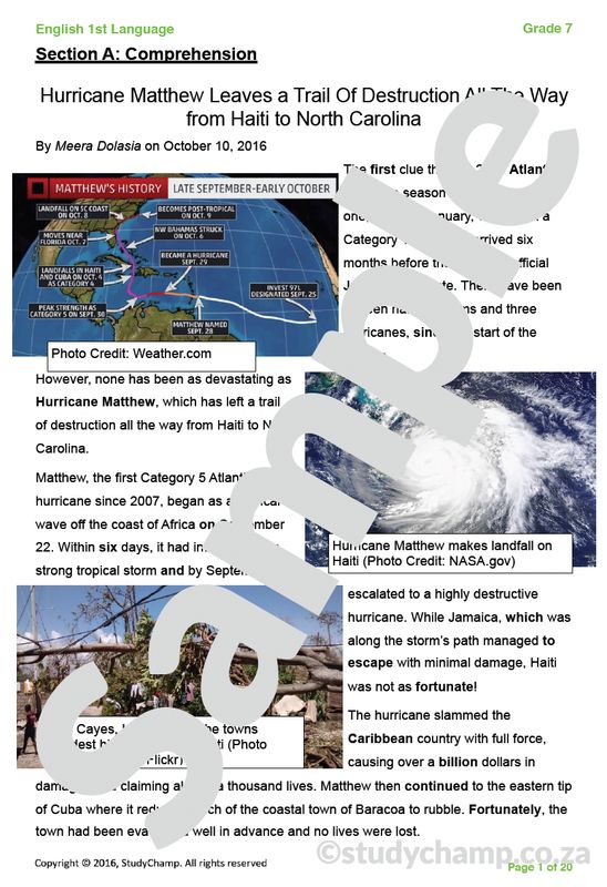 Grade 7 English Year-end Exam Revision:  Comprehension, Language and Grammar 1