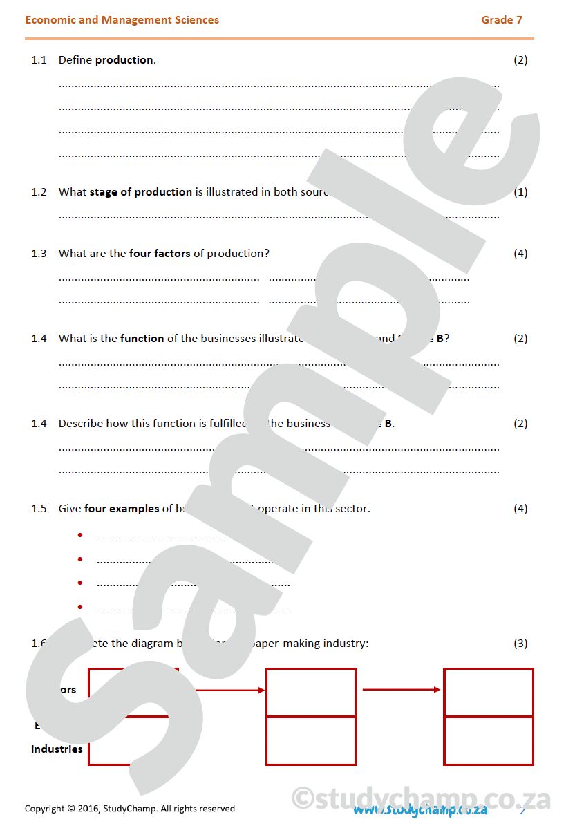 Grade 7 EMS Test: Production and Economic growth