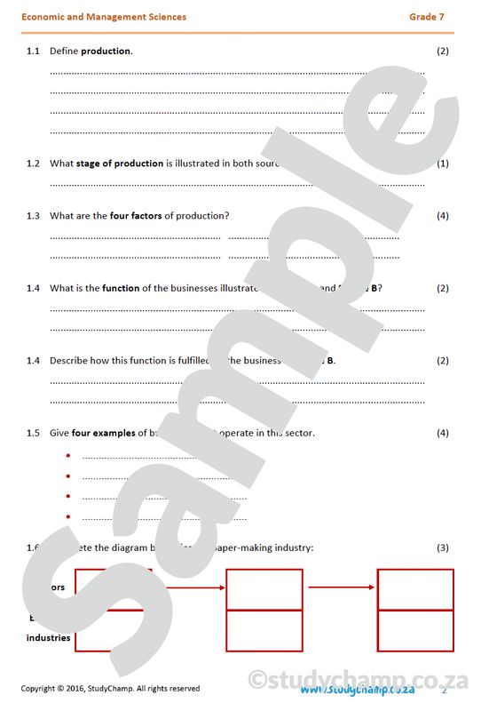 Grade 7 EMS Test: Production and Economic growth