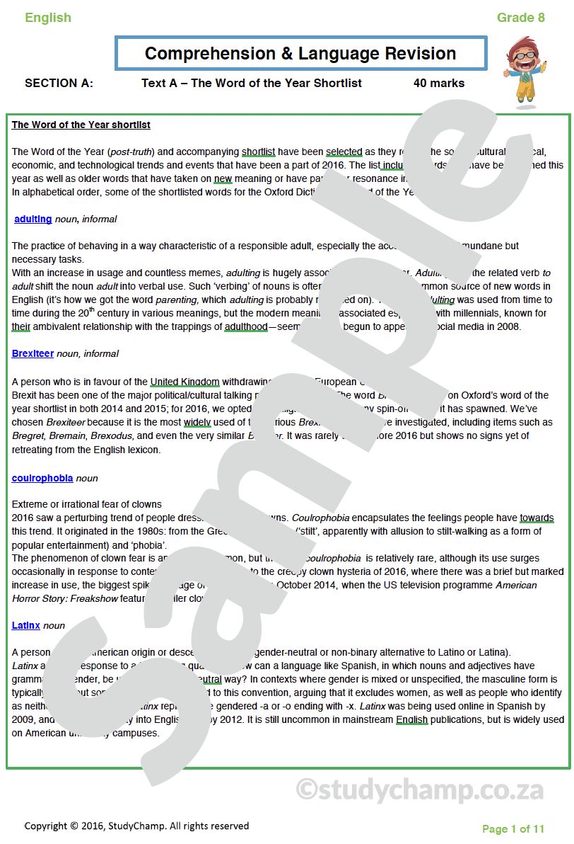 Grade 8 English: Comprehension and Language 2