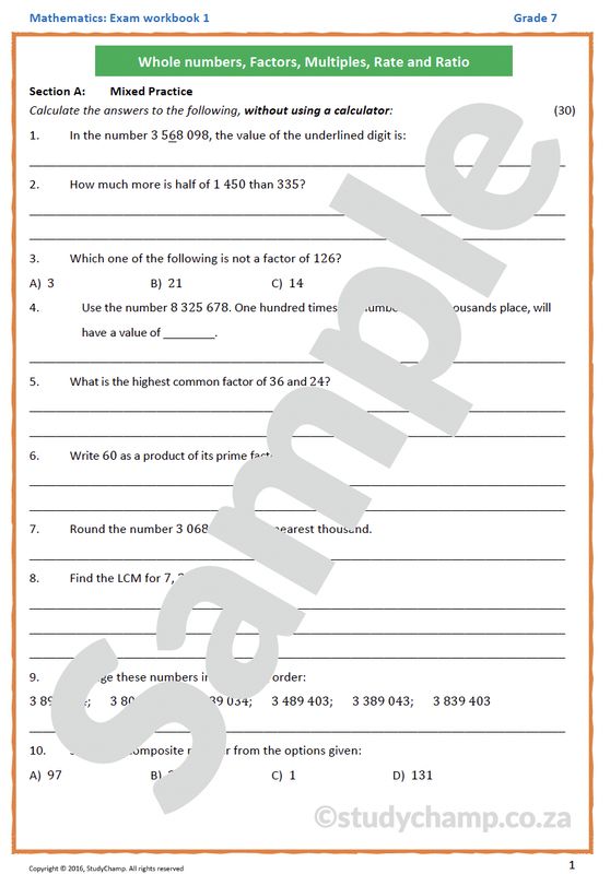 Grade 7 Mathematics Year-end Exam Revision: Workbook 1