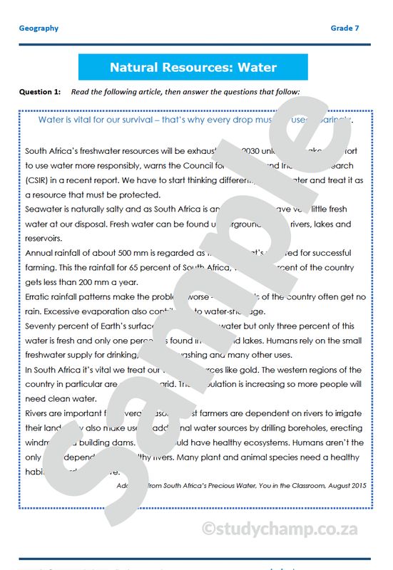 Grade 7 Geography Test: Water Resources
