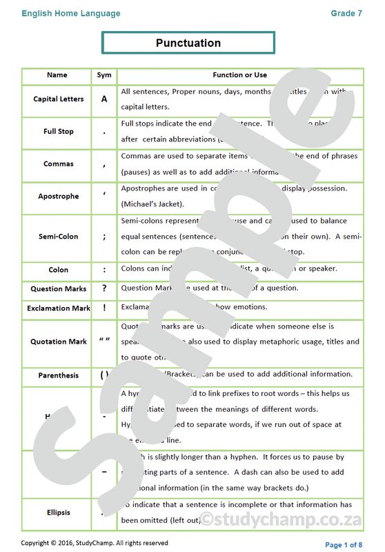 Grade 7 English Worksheet: Punctuation