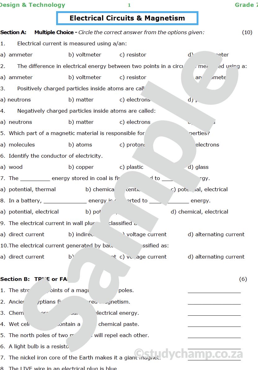 Grade 7 Technology Worksheet: Circuits