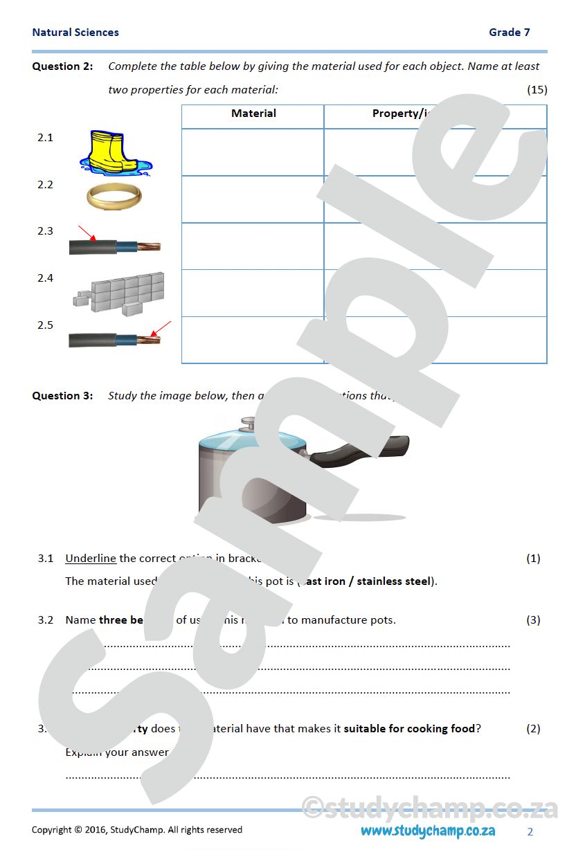 Grade 7 Natural Sciences Test: Properties of Materials