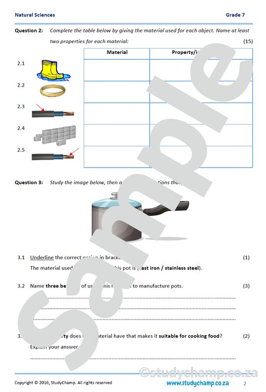 Grade 7 Natural Sciences Test: Properties of Materials