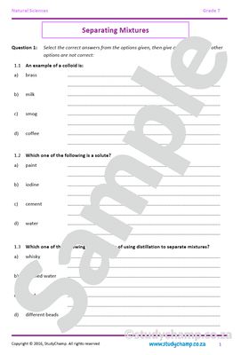 Grade 7 Natural Sciences Test: Separating Mixtures