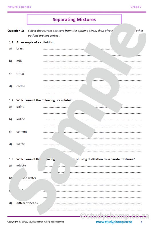 Grade 7 Natural Sciences Test: Separating Mixtures