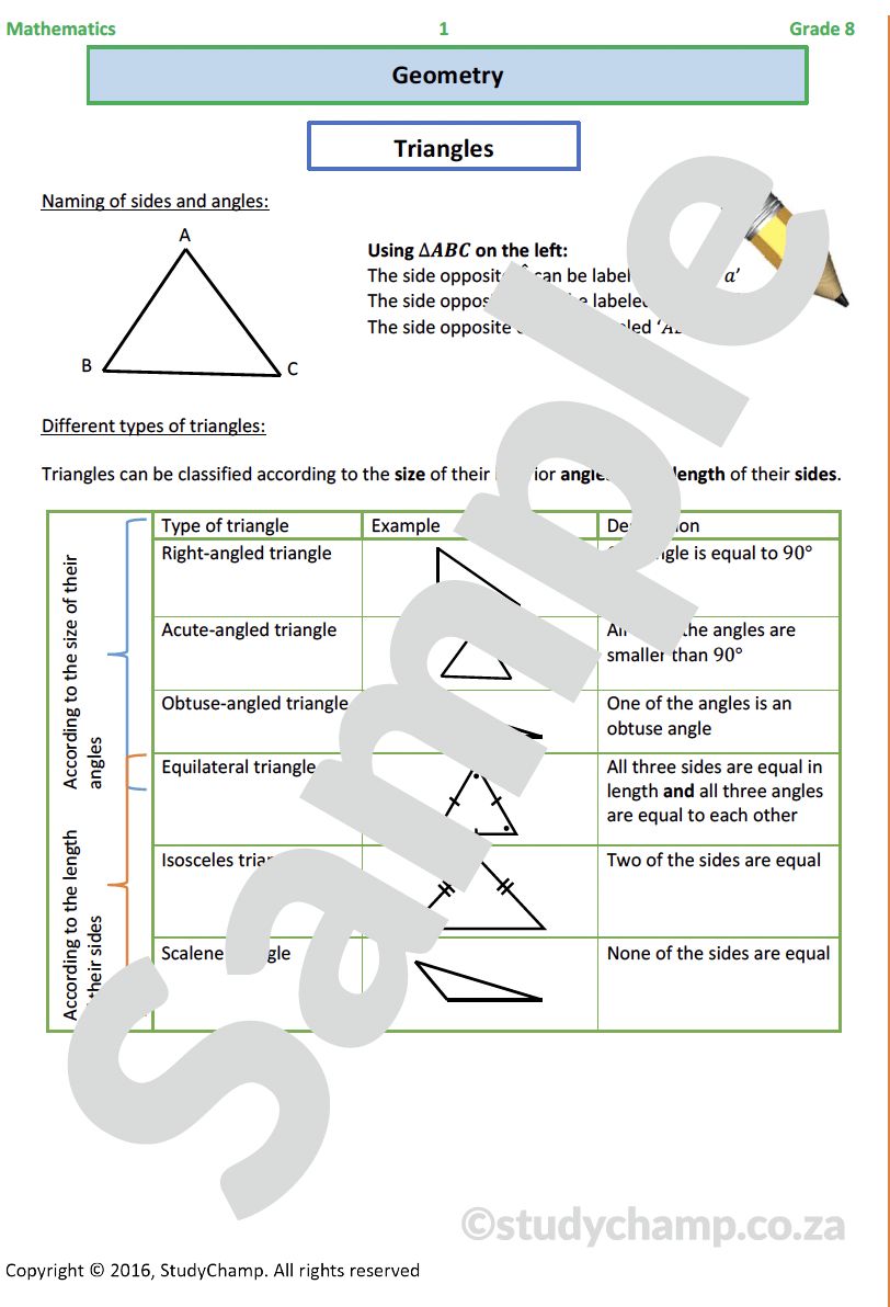 Grade 8 Mathematics Worksheet: Geometry - Triangles