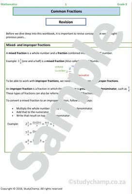 Grade 8 Mathematics Worksheet: Common Fractions
