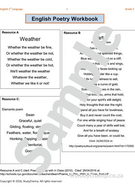 Grade 7 English workbook: Poetry