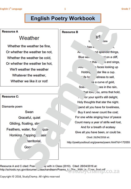 Grade 7 English workbook: Poetry