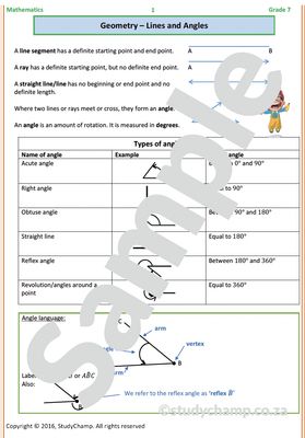 Grade 7 Mathematics Worksheet: Geometry - Lines and Angles