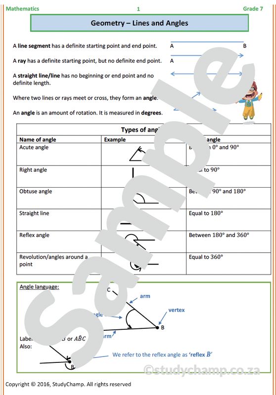 Grade 7 Mathematics Worksheet: Geometry - Lines and Angles