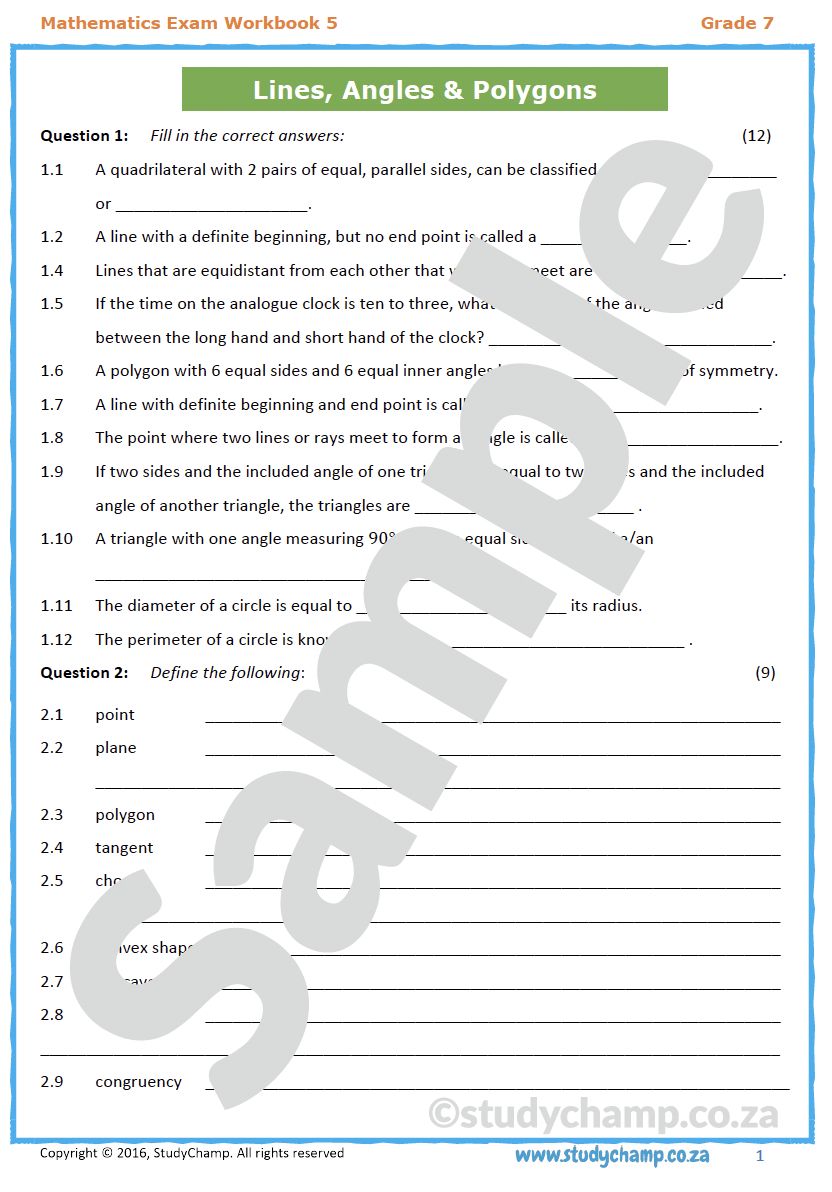 Grade 7 Mathematics Year-end Exam Revision: Workbook 5