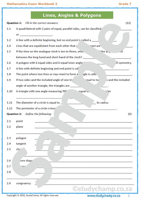Grade 7 Mathematics Year-end Exam Revision: Workbook 5