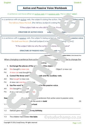 Grade 8 English Worksheet: Active and Passive Voice