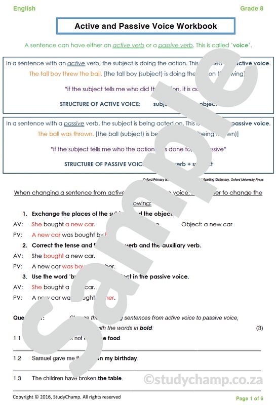 Grade 8 English Worksheet: Active and Passive Voice