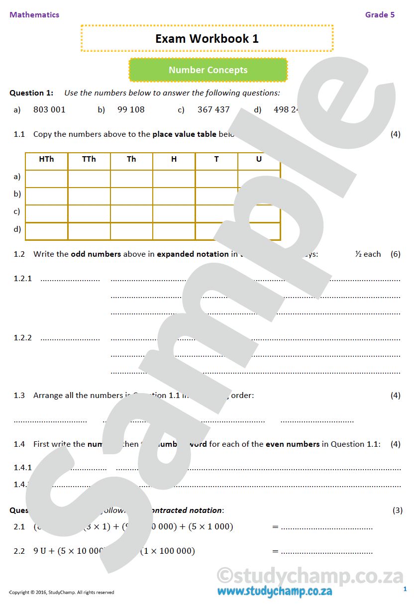 Grade 6 Maths Year-end Exam Revision: Workbook 1