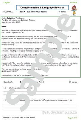 Grade 8 English: Comprehension and Language 1