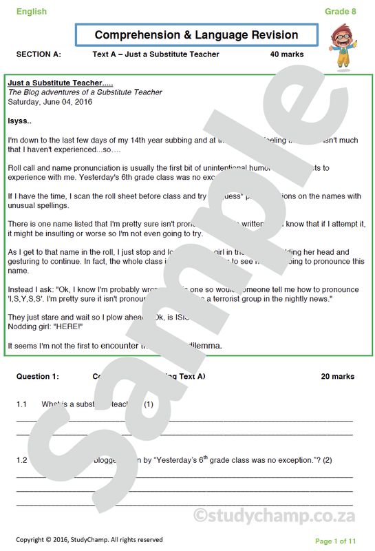 Grade 8 English: Comprehension and Language 1