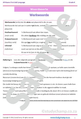 Grade 8 Afrikaans: Werkwoorde en Bywoorde