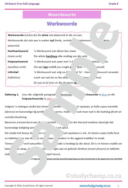 Grade 8 Afrikaans: Werkwoorde en Bywoorde