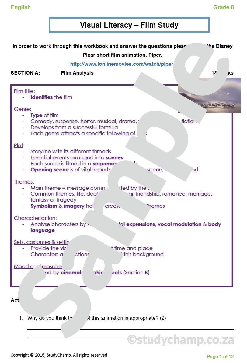 Grade 8 English: Visual Literacy and Film Study - Piper