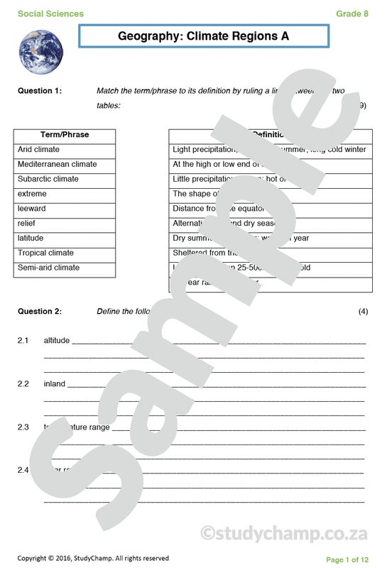 Grade 8 Geography Test: Climate Regions 1