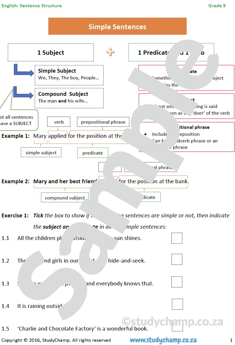 Grade 9 English: Sentence Structure