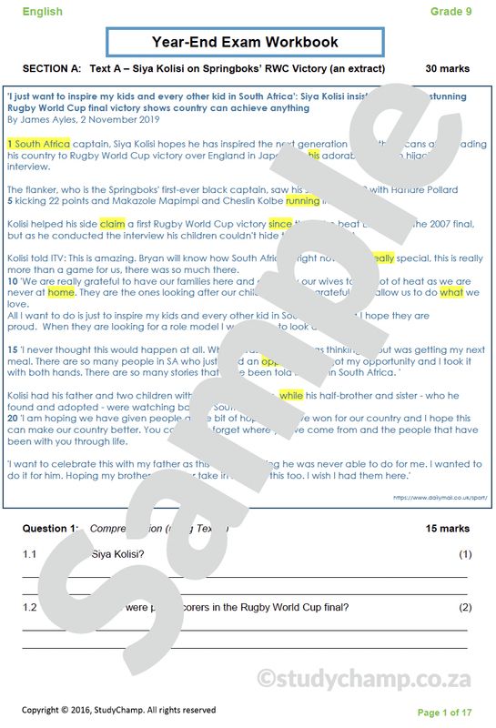 Grade 9 English Year-end Exam Revision: Comprehension and Language