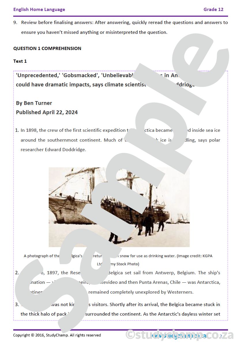 Grade 12 English Comprehension: Antarctica