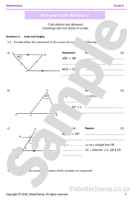 Grade 9 Mathematics Mid-year Exam Revision 2