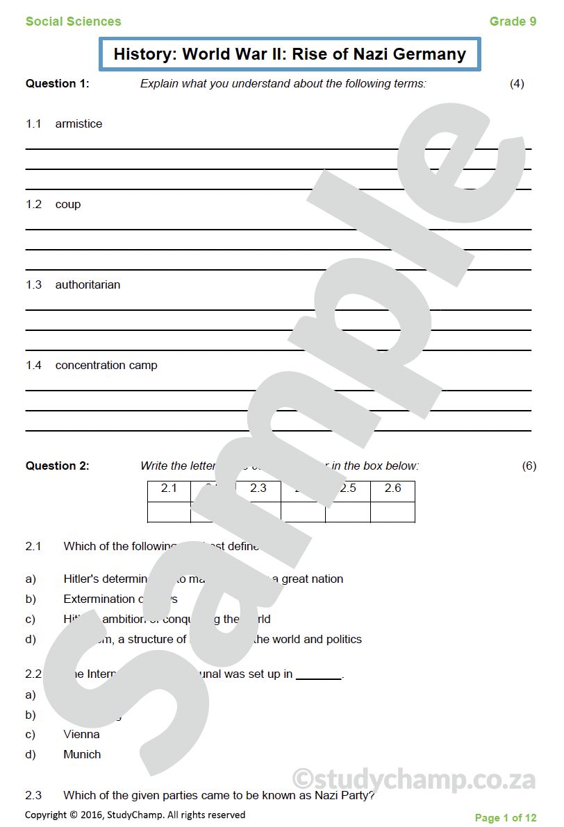 Grade 9 History Test: World War II - Rise of Nazi Germany