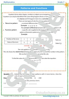 Grade 7 Mathematics Worksheet: Number patterns