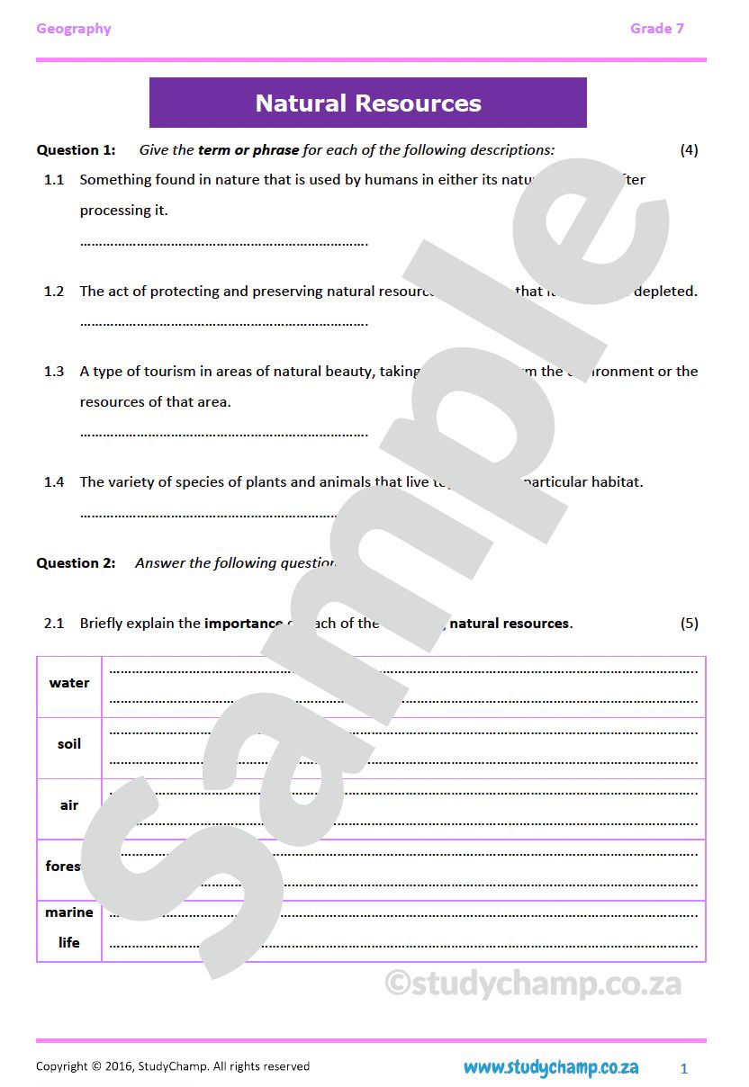 Grade 7 Geography Test: Natural Resources