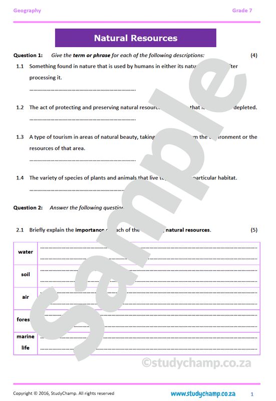 Grade 7 Geography Test: Natural Resources