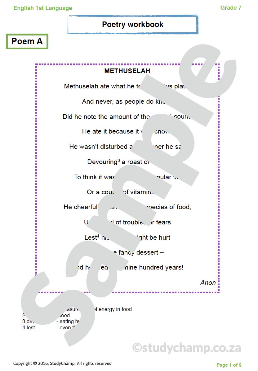 Grade 7 English Year-end Exam Revision: Poetry 2