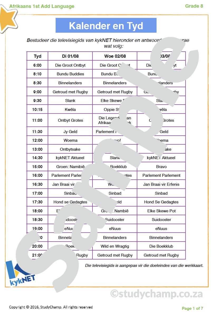 Grade 8 Afrikaans: Kalender en Tyd