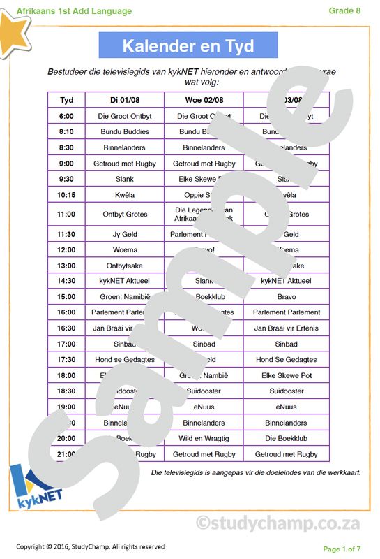 Grade 8 Afrikaans: Kalender en Tyd