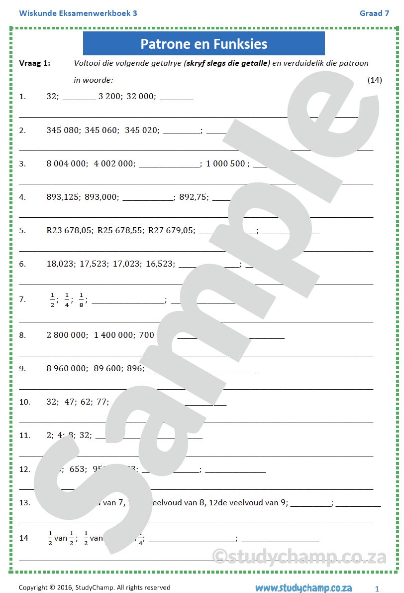 Graad 7 Wiskunde Jaareind Hersiening: Werkboek 3