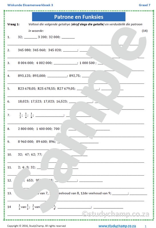 Graad 7 Wiskunde Jaareind Hersiening: Werkboek 3