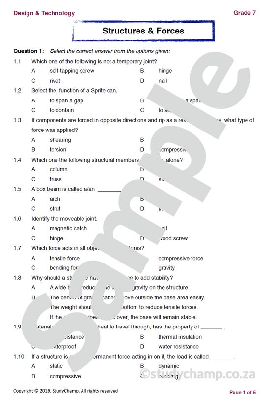 Grade 7 Technology Worksheet: Structures and Forces