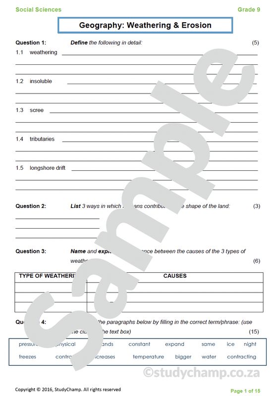 Grade 9 Geography Test: Weathering and Erosion