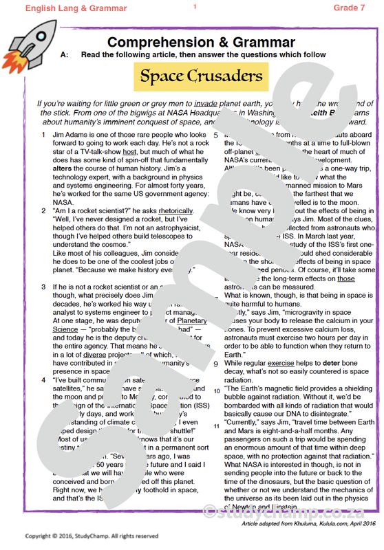 Grade 7 English Comprehension: Space