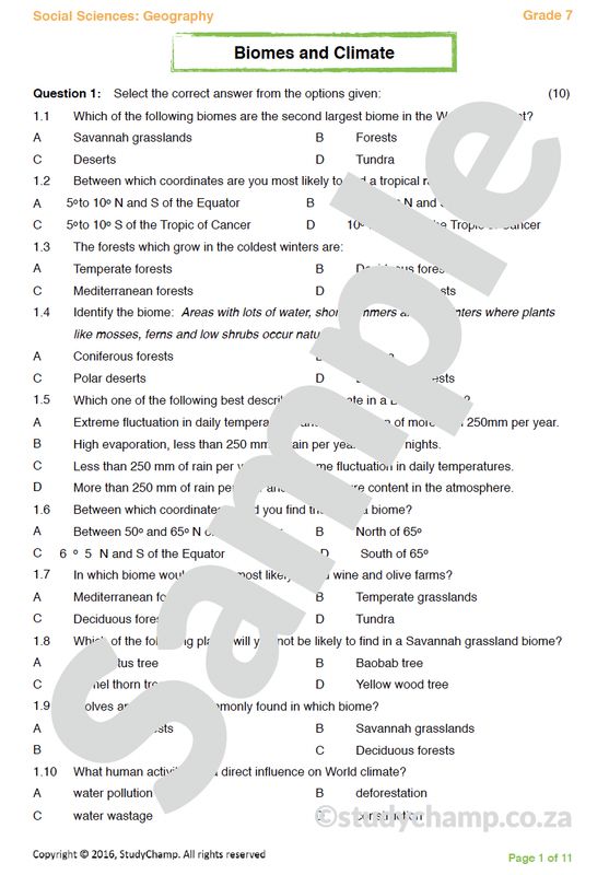 Grade 7 Geography Test: Natural Regions and Climate
