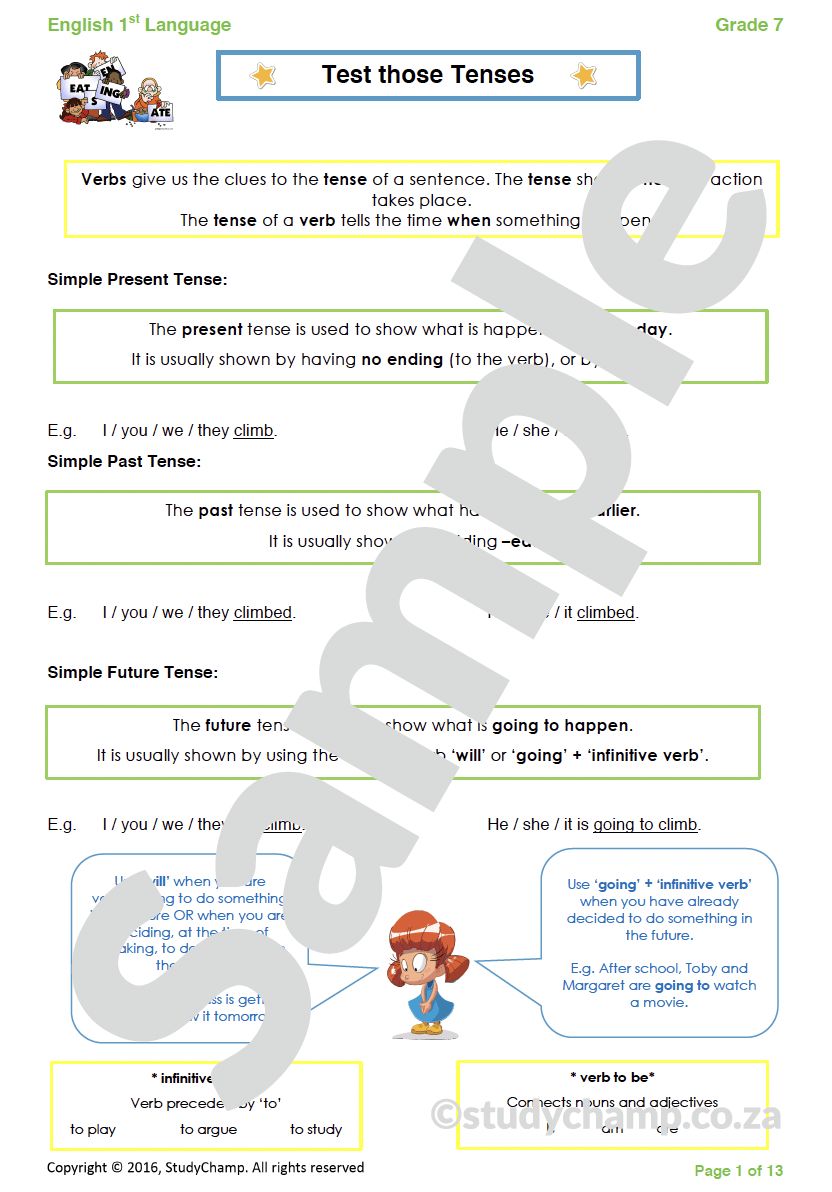 Grade 7 English Worksheet: Tenses of the Verb