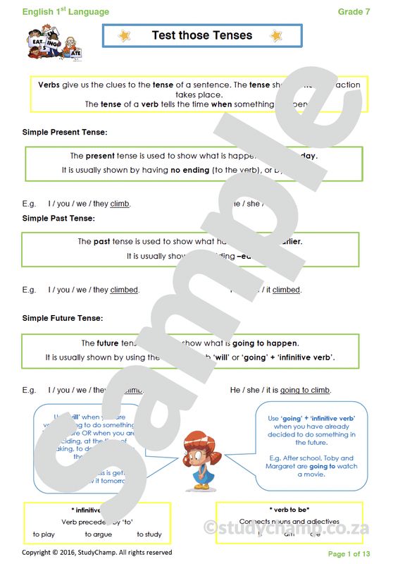 Grade 7 English Worksheet: Tenses of the Verb