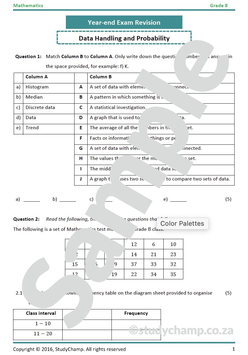 Grade 8 Mathematics Year-end Exam Revision: Workbook 2
