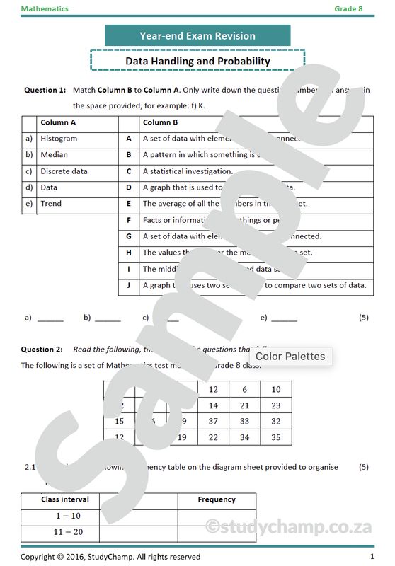 Grade 8 Mathematics Year-end Exam Revision: Workbook 2